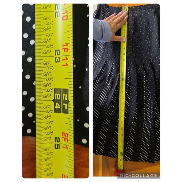 Talbots Womens 10 Petite Black White Polka Dot 100% Silk Skirt Lined Pleated - Picture 9 of 9